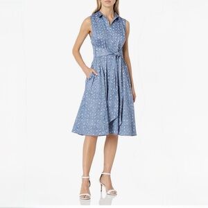 NIC+ZOE Sleeveless Beach Chair Shirt Dress Size PP Petite Small Chambray Blue